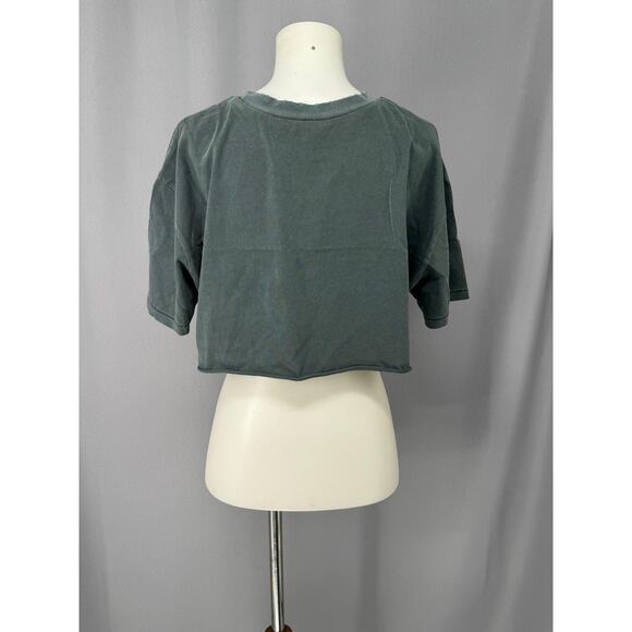 Elwood Shirt Womens Medium Blue Cropped Short Sleeve Organic Cotton Distressed - Picture 3 of 10